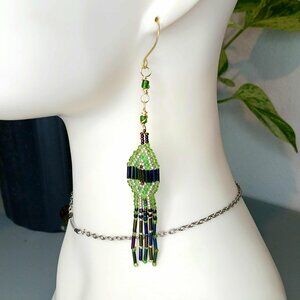 BOGO EARRINGS Boho Chic Beaded Cascade Fringe Dangle Earrings, Seed Bead 5"